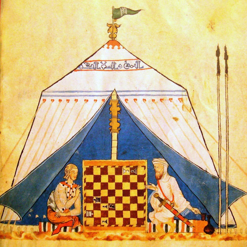 Pintura del siglo XIII que muestra a un cristiano y un musulmán jugando al ajedrez.