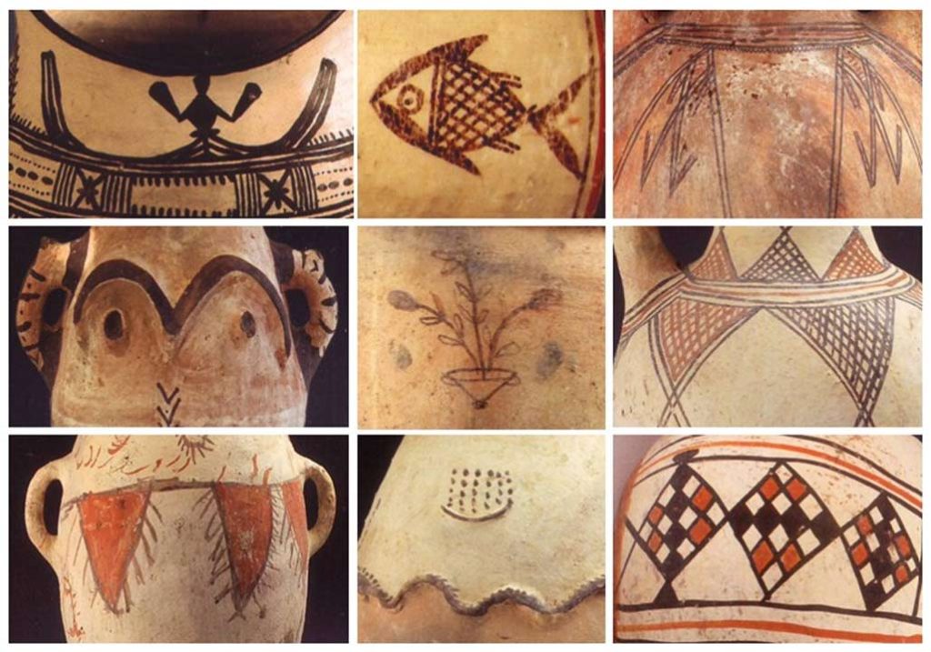Galería de signos amazigh: Arriba: dibujos antropomorfos y zoomorfos (pez y ranas).