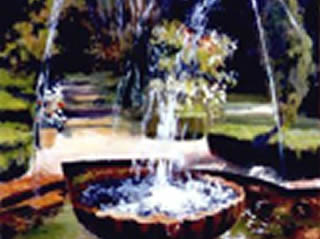 Balansiya. Jardín de al-Andalus. Fuente y surtidores de agua en jardín andalusí.