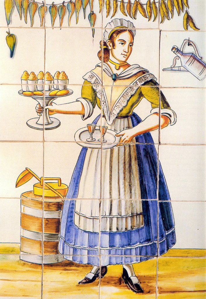 Detalle del mural cerámico de cocina de la Marquesa de Carcaixent en el que aparece la horchatera Finales del siglo XVIII.