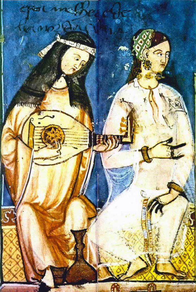 Mujeres andalusíes con laúd. Detalle de miniaturas de Cantigas de Alfonso X.
