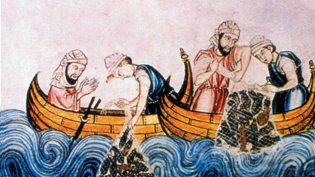 Pescadores musulmanes (Miniatura de las Cantigas, Biblioteca de El Escorial).